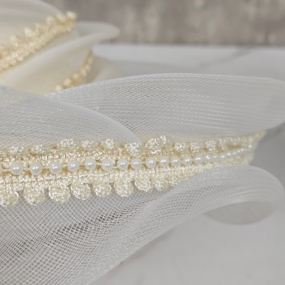 Vintage Church Hat Cream Formal Dress Hat Pearl Beaded Wedding Party - Picture 12 of 13